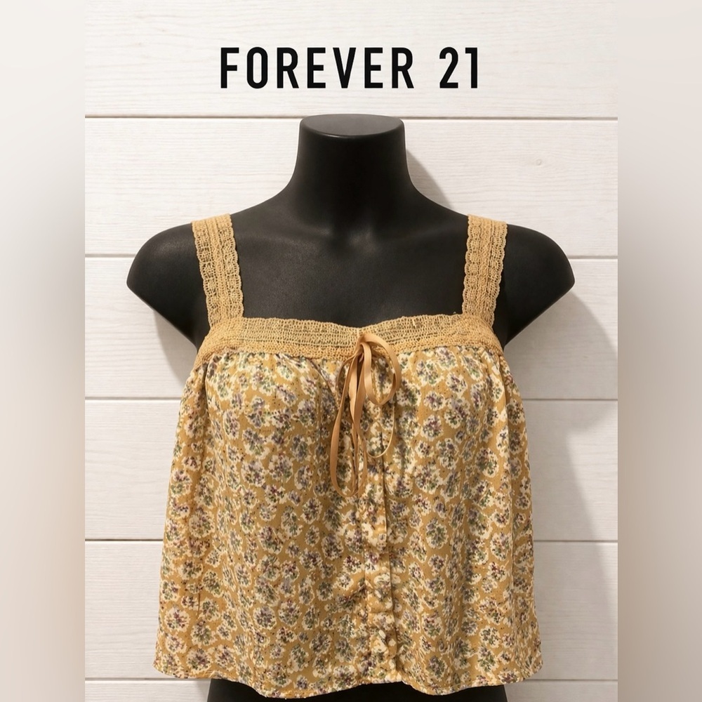 FOREVER 21 Mustard Floral Lace Strap Top Size 0x